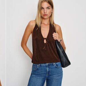 NWT Reformation Chocolate Brown Halter Tie-Front Tank Top